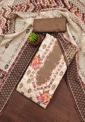 Brown Embellished Organza Kurta Set