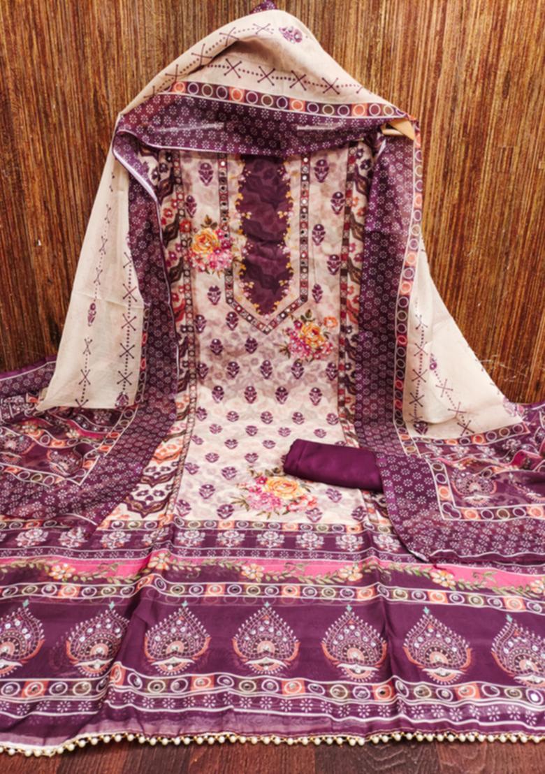 Purple Embellished Organza Kurta Set