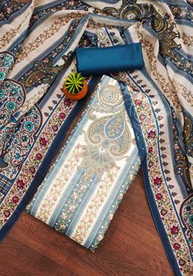 Blue Embellished Organza Kurta Set