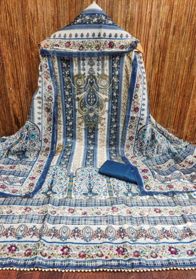 Blue Embellished Organza Kurta Set