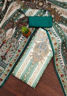 Teal Embellished Organza Kurta Set