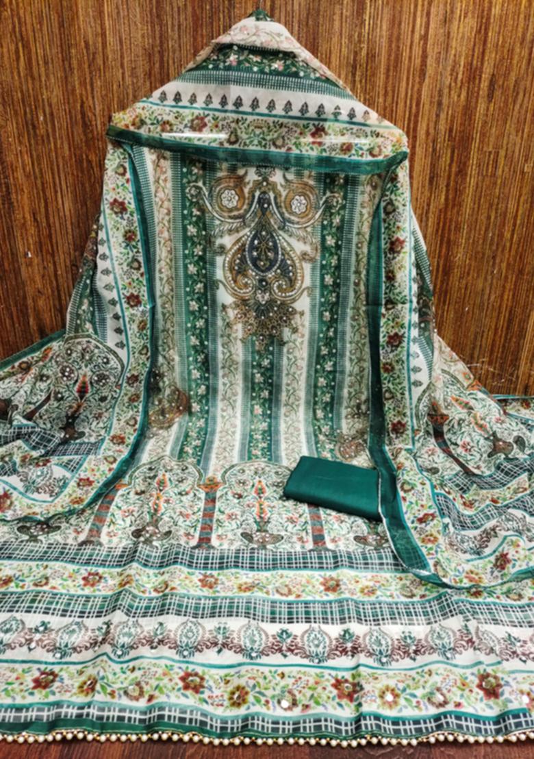 Teal Embellished Organza Kurta Set