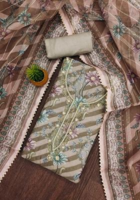 Grey Embellished Organza Kurta Set