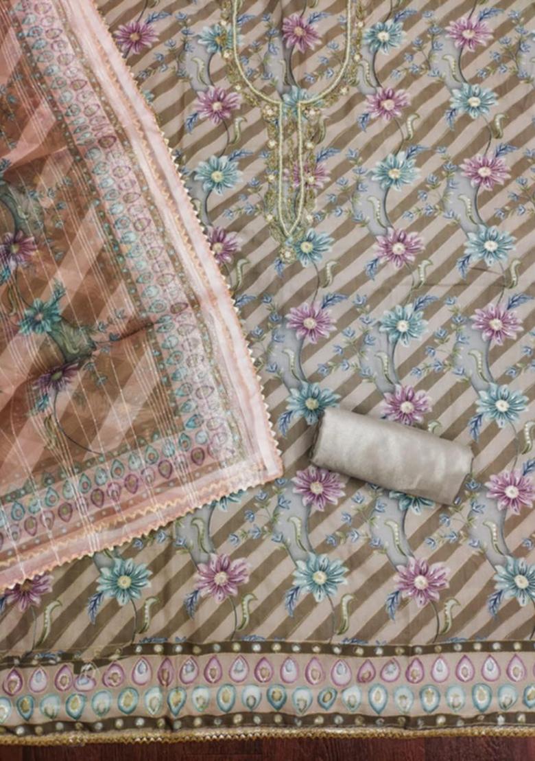 Grey Embellished Organza Kurta Set