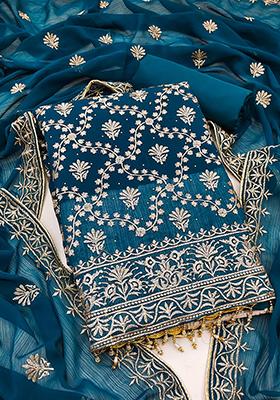 Aqua Embellished Chanderi Kurta Set