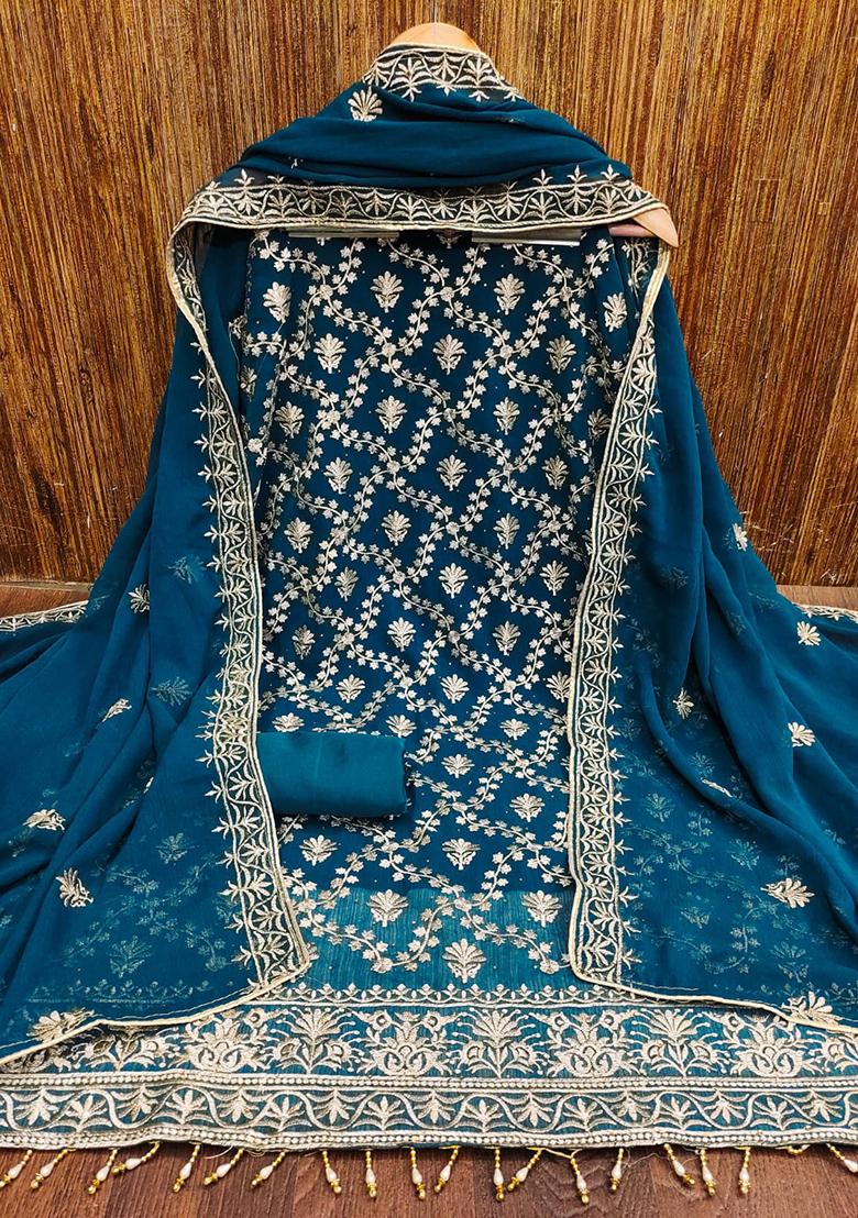 Aqua Embellished Chanderi Kurta Set