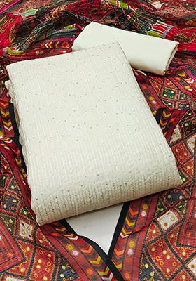 Red Embellished Chanderi Kurta Set