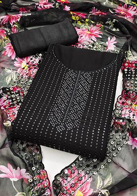 Black Embellished Poly Georgette Kurta Set