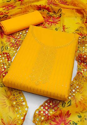 Gold Embellished Poly Georgette Kurta Set