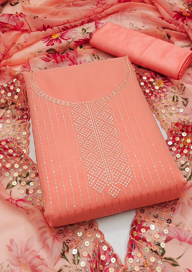 Orange Embellished Poly Georgette Kurta Set