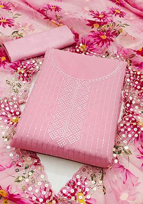 Pink Embellished Poly Georgette Kurta Set
