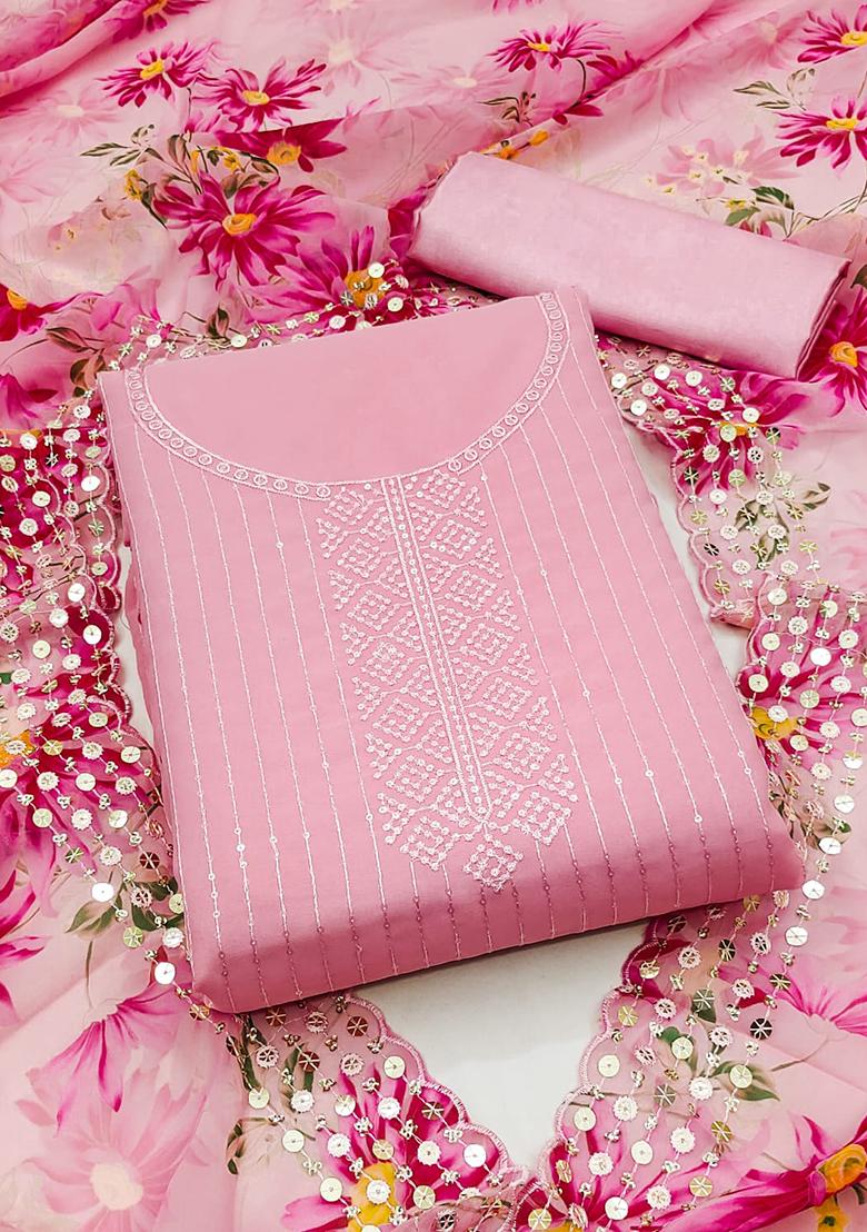 Pink Embellished Poly Georgette Kurta Set