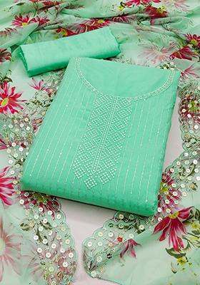 Blue Embellished Poly Georgette Kurta Set