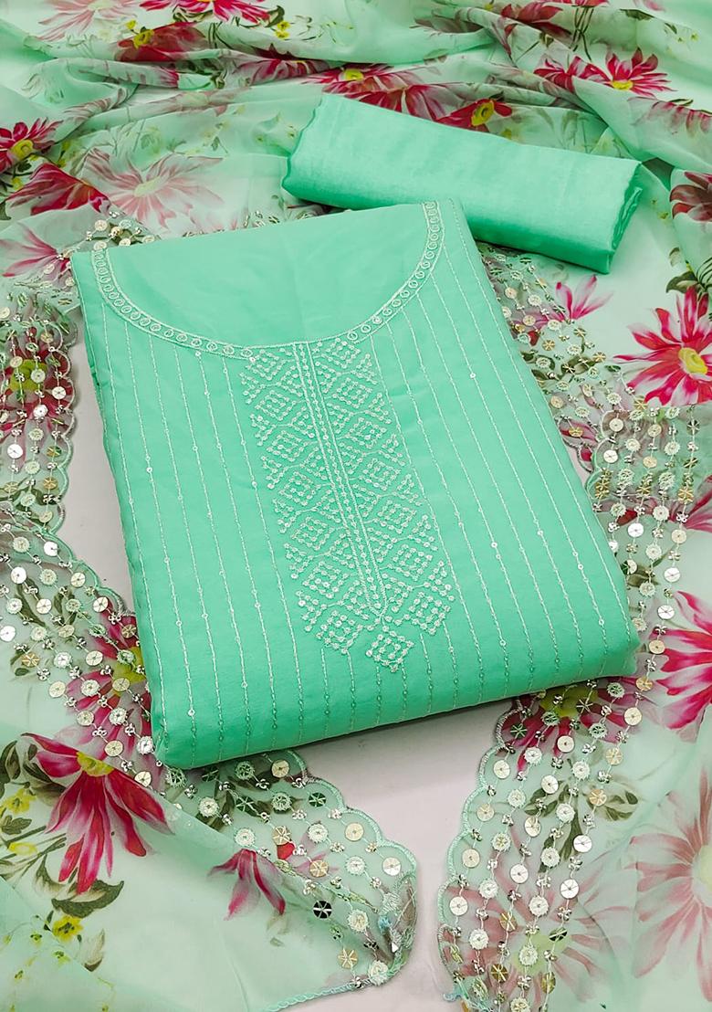 Blue Embellished Poly Georgette Kurta Set