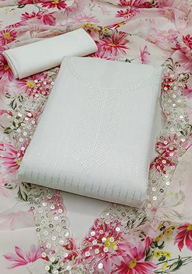 White Embellished Poly Georgette Kurta Set