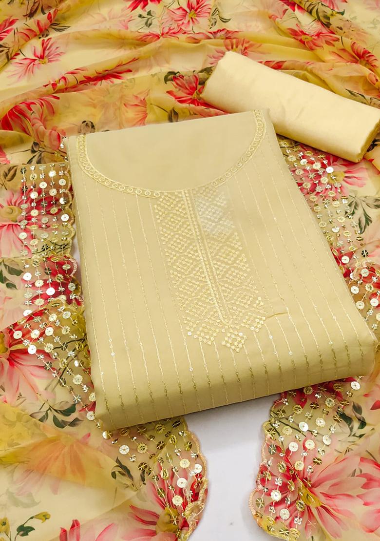 Yellow Embellished Poly Georgette Kurta Set