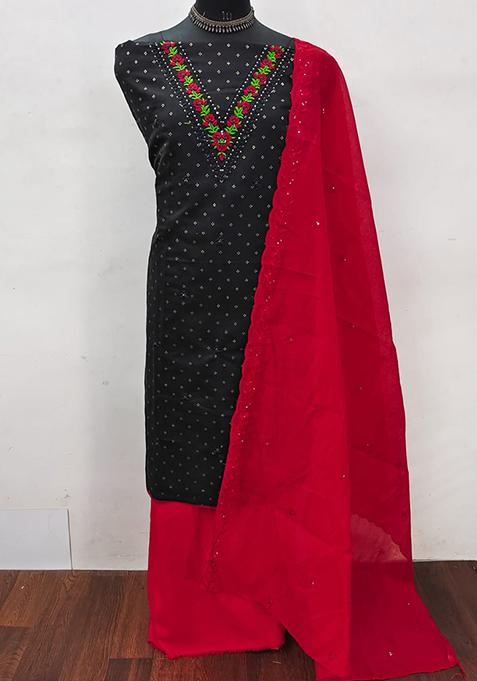 Black Embellished Chanderi Kurta Set