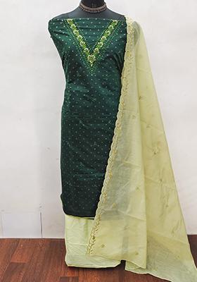 Green Embellished Chanderi Kurta Set