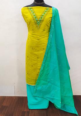 Teal Embellished Chanderi Kurta Set