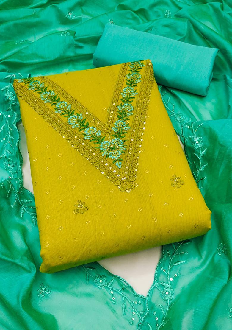 Teal Embellished Chanderi Kurta Set