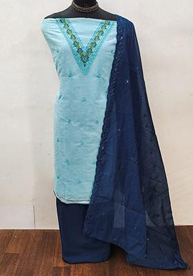 Blue Embellished Chanderi Kurta Set