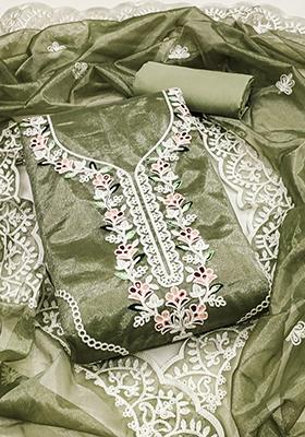 Green Embellished Silk Kurta Set