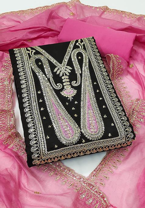 Black Embellished Chanderi Kurta Set