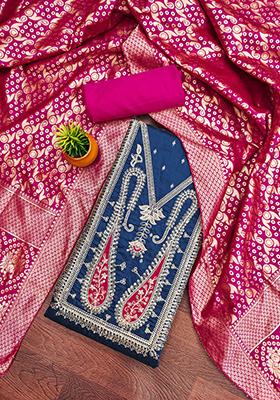 Blue Embellished Chanderi Kurta Set