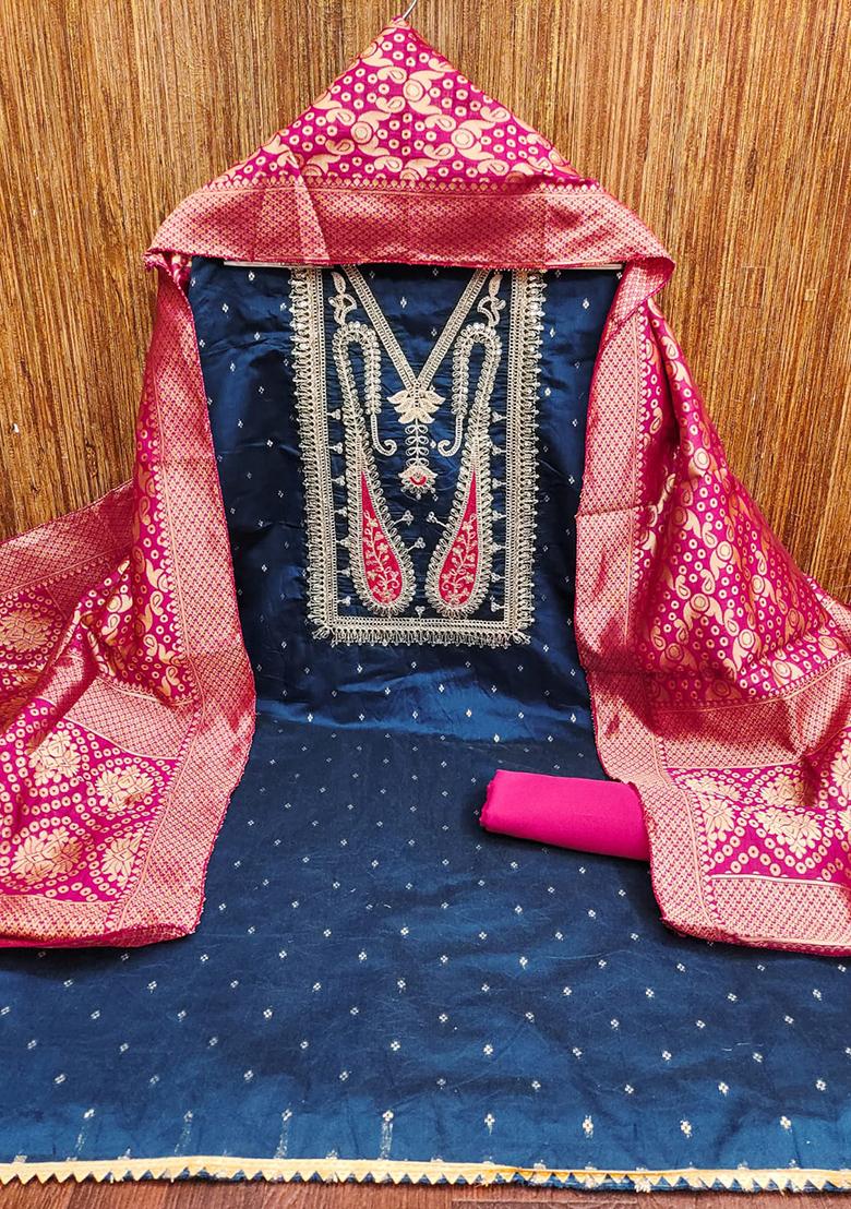 Blue Embellished Chanderi Kurta Set