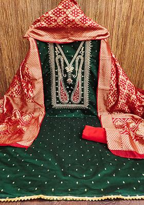 Green Embellished Chanderi Kurta Set