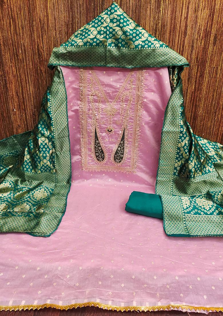 Pink Embellished Chanderi Kurta Set