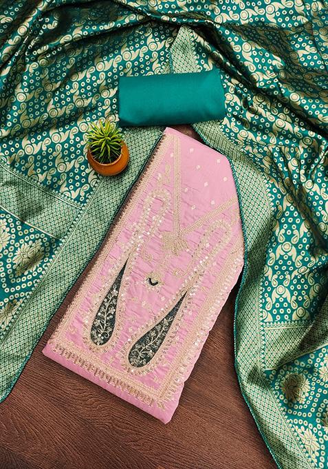 Pink Embellished Chanderi Kurta Set