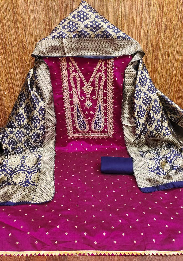 Pink Embellished Chanderi Kurta Set