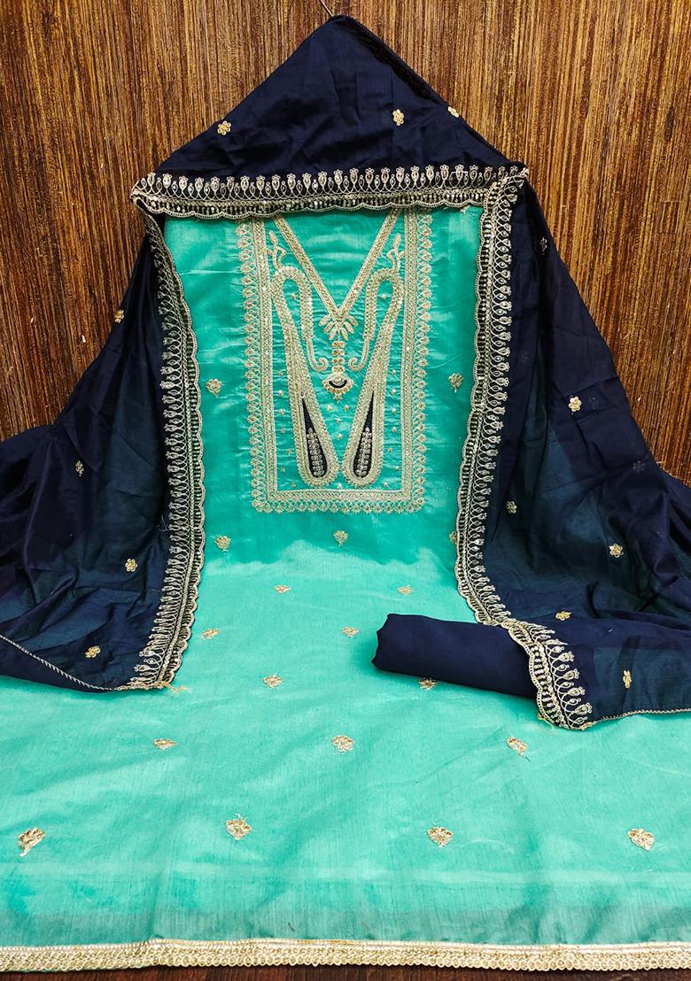 Teal Embellished Chanderi Kurta Set
