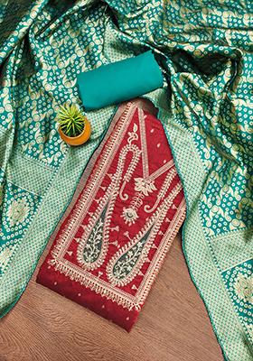 Red Embellished Chanderi Kurta Set