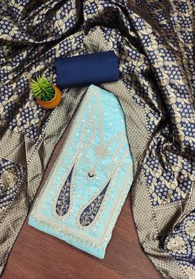 Blue Embellished Chanderi Kurta Set
