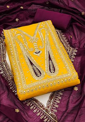 Gold Embellished Chanderi Kurta Set