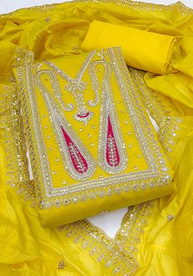 Gold Embellished Chanderi Kurta Set