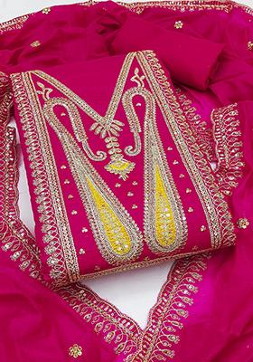 Pink Embellished Chanderi Kurta Set