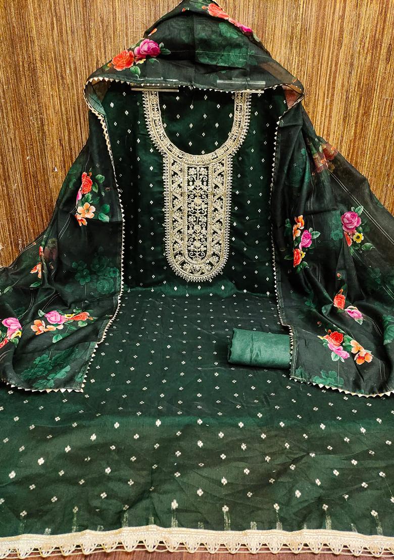 Green Embellished Chanderi Kurta Set