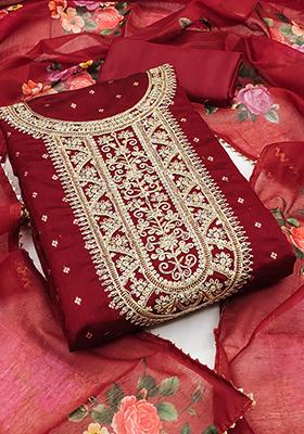 Maroon Embellished Chanderi Kurta Set