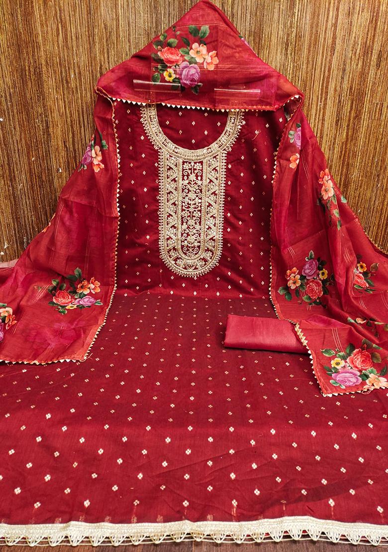 Maroon Embellished Chanderi Kurta Set