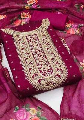 Purple Embellished Chanderi Kurta Set