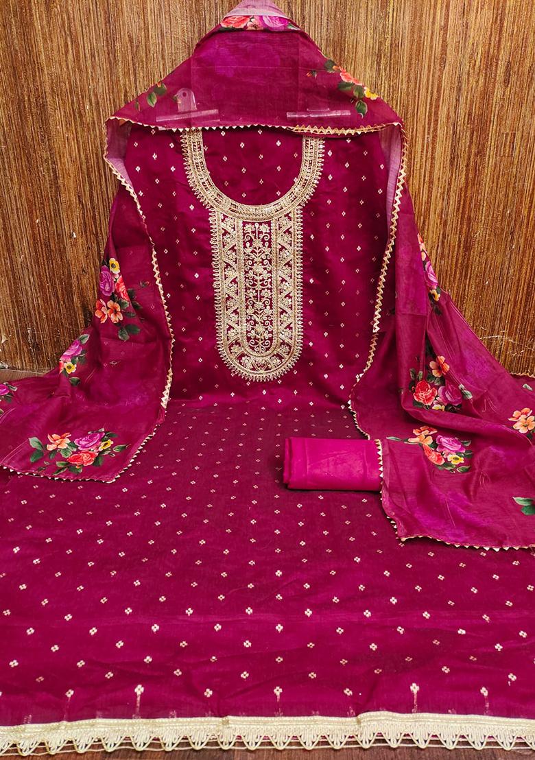 Purple Embellished Chanderi Kurta Set