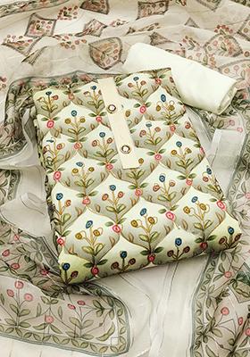 Cream Embellished Chanderi Kurta Set