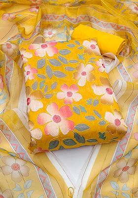 Gold Embellished Chanderi Kurta Set