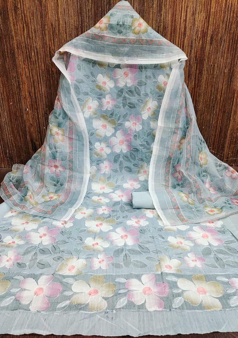 Teal Embellished Chanderi Kurta Set