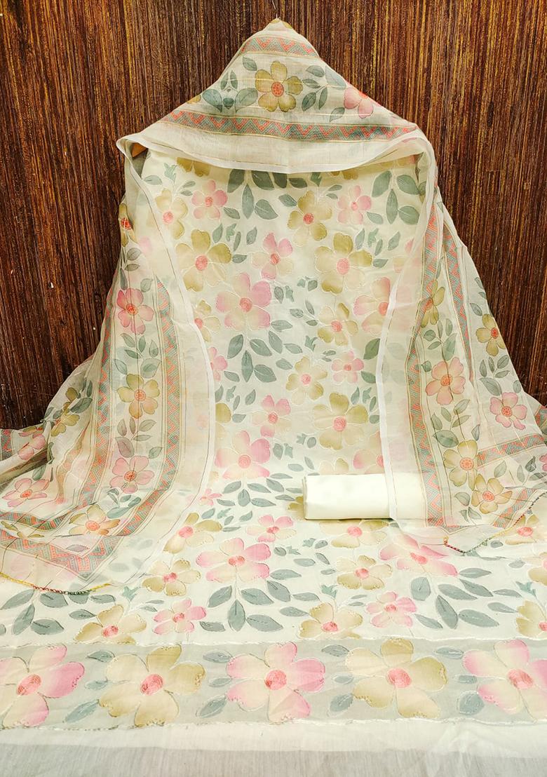 White Embellished Chanderi Kurta Set