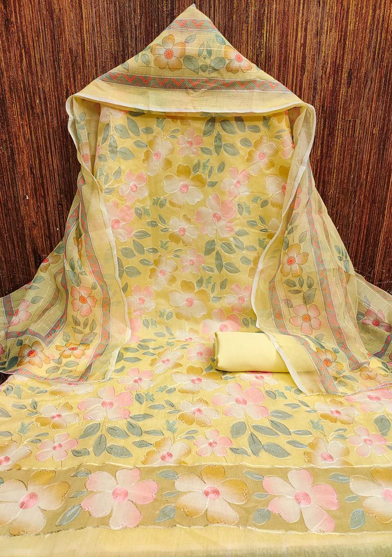 Yellow Embellished Chanderi Kurta Set