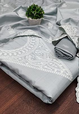 Grey Embellished Silk Kurta Set